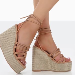 NUDE HIGH HEELED SANDAL WEDGES